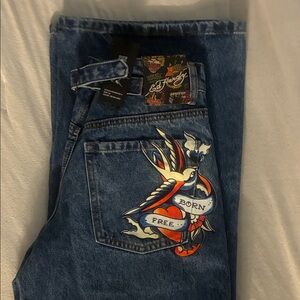 Ed Hardy Denim Jeans with Colorful Graphic